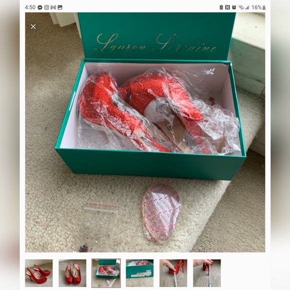 Lauren Lorraine Ruby Red Peep Toe 5” Heels with cushions Size 8 *Like New* - Picture 4 of 6